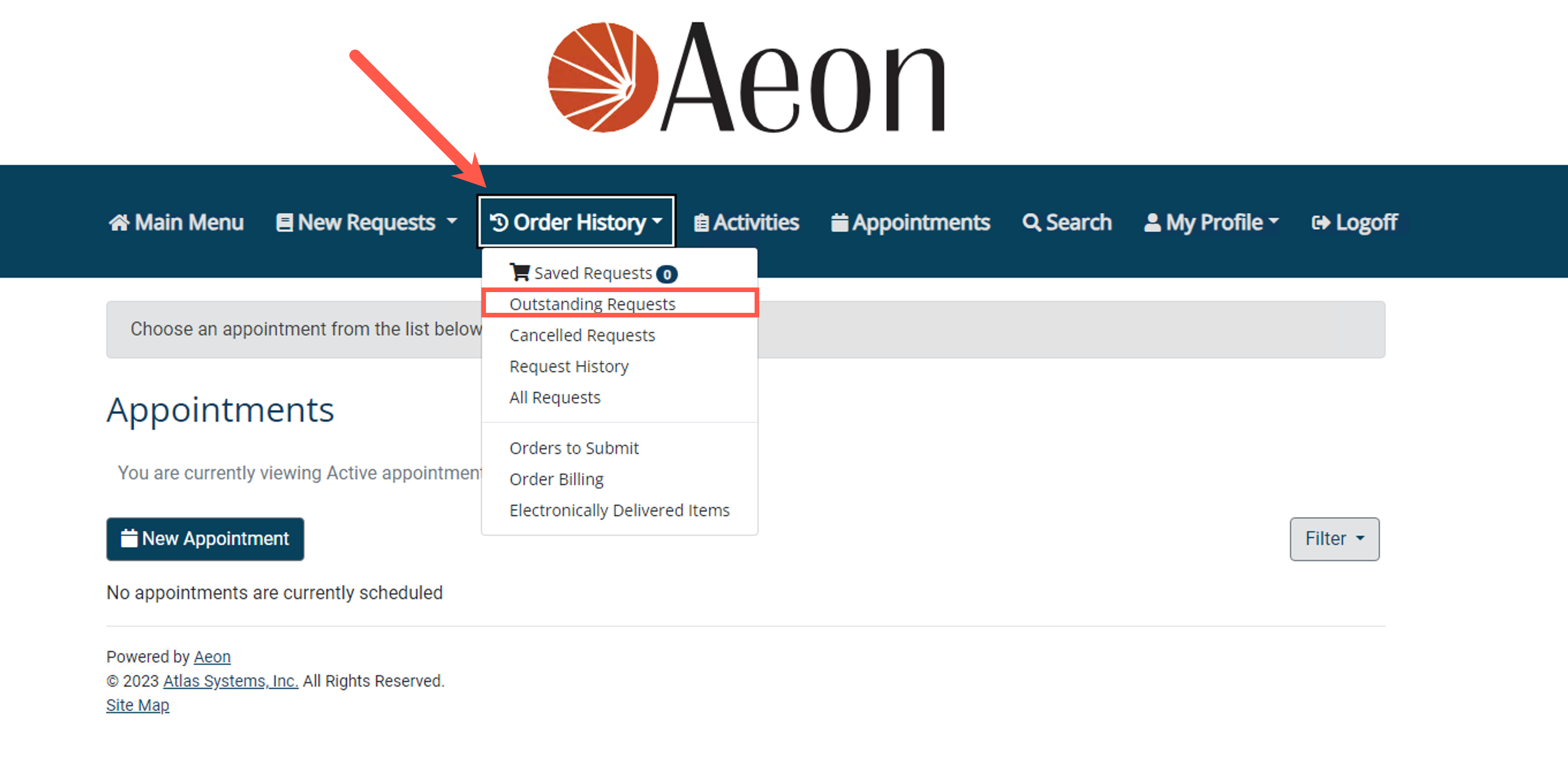 Outstanding Requests dropdown option
